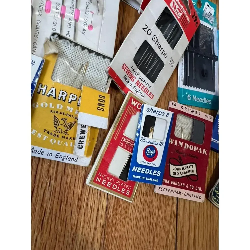 Vintage Sewing Needle Lot in Decorative Tin, Sewing Notions Craft Supply Lot
